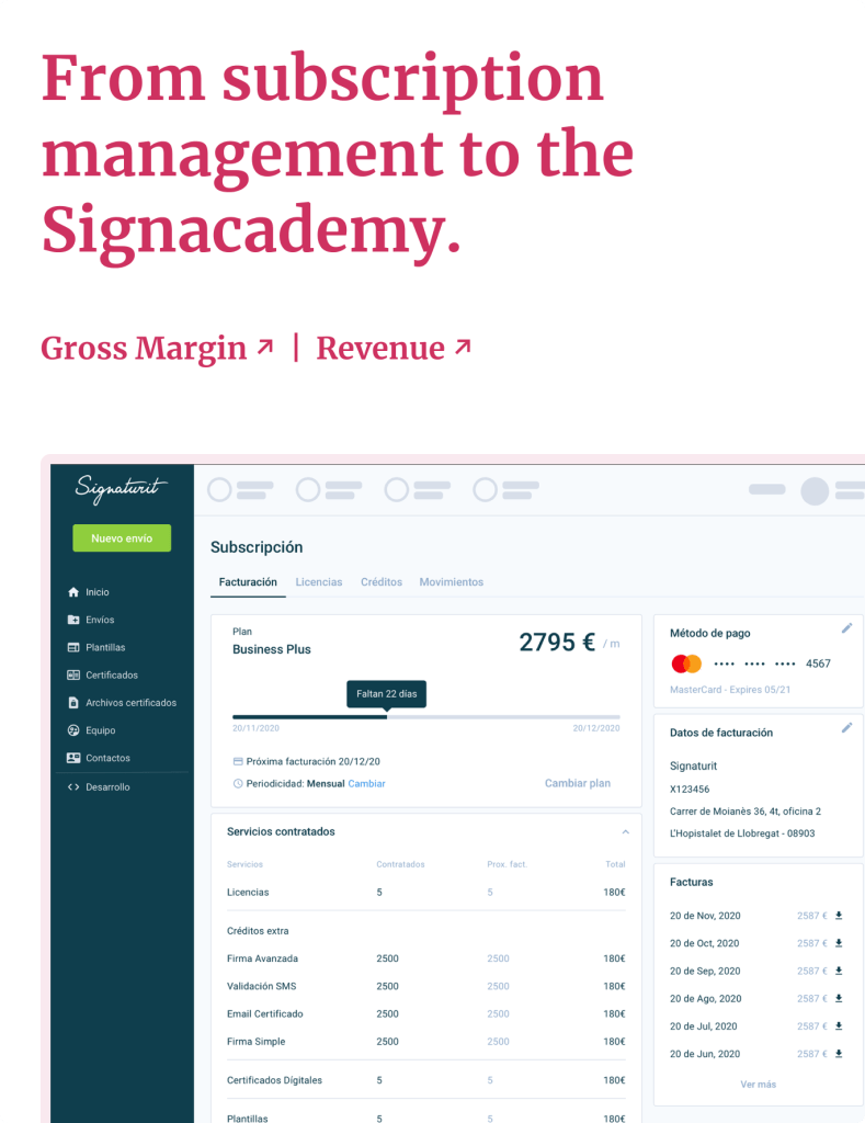 Link to use case: From subscription management to the Signacademy

Increase of Gross Margin.
Increase of Revenue. 